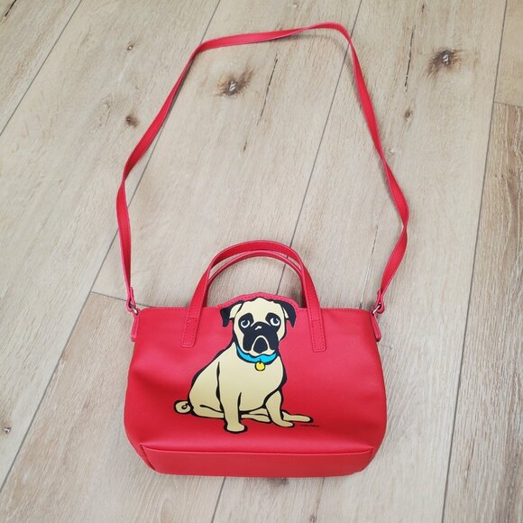 Marc Tetro Red Pug Dog Small Tote Crossbody Bag Purse NWOT - Picture 13 of 16
